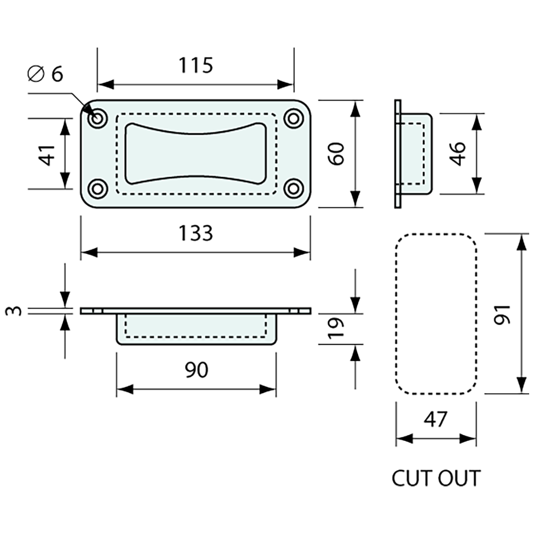 Flush Grab Handle Black Zinc Diecast 133mm
