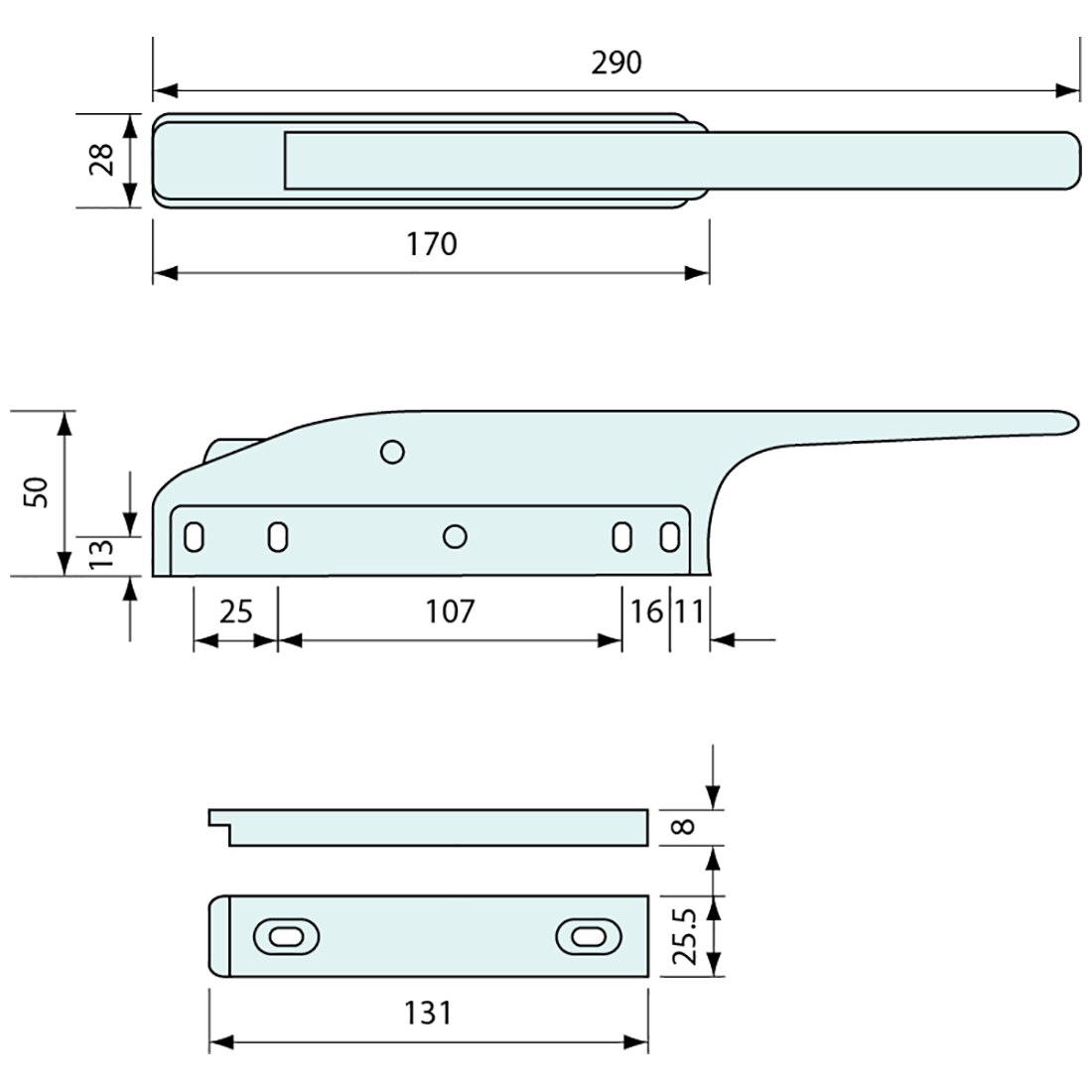 Magnetic Cooler Latch Straight Handle Chrome 292mm