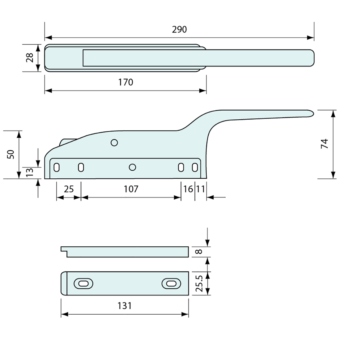Magnetic Cooler Latch Offset Handle Chrome 292mm