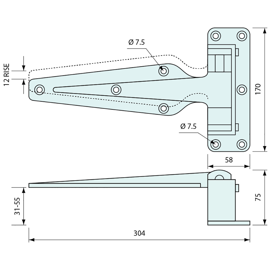 Cooler Hinge Cam Rise Right Hand White 283mm