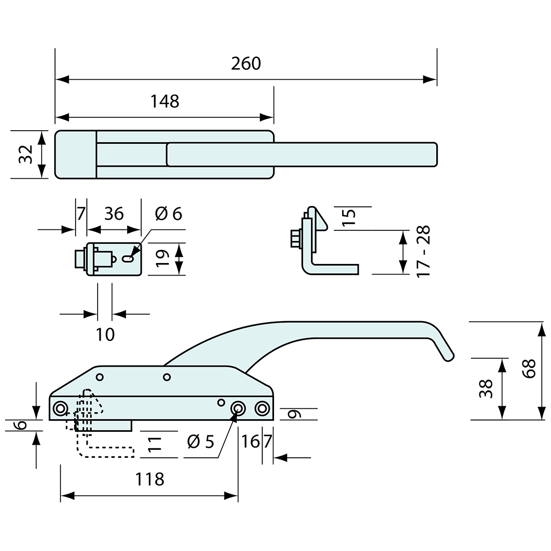 Mechanical Cooler Latch Offset Locking Chrome 260mm