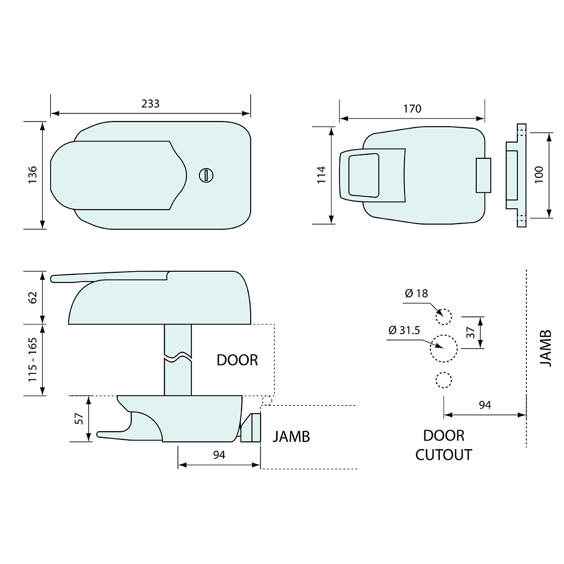 Coolroom Lock with Internal Latch & Inside Release For Door Thickness 115mm-165mm