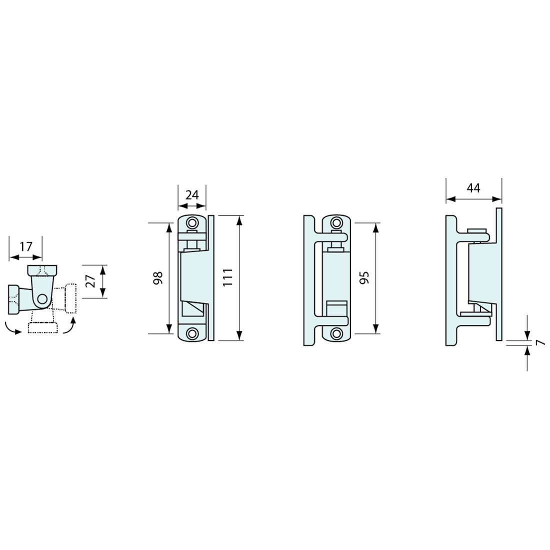 Rising Cam Hinge Left Hand Chrome 114mm