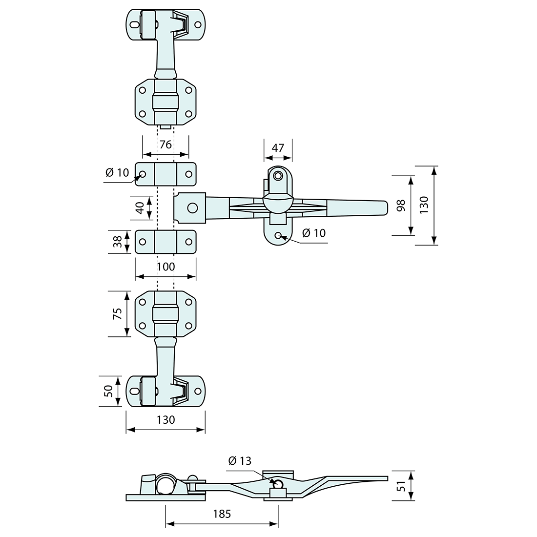 Padlockable Container Door Latch Kit For 27mm Tube Zinc