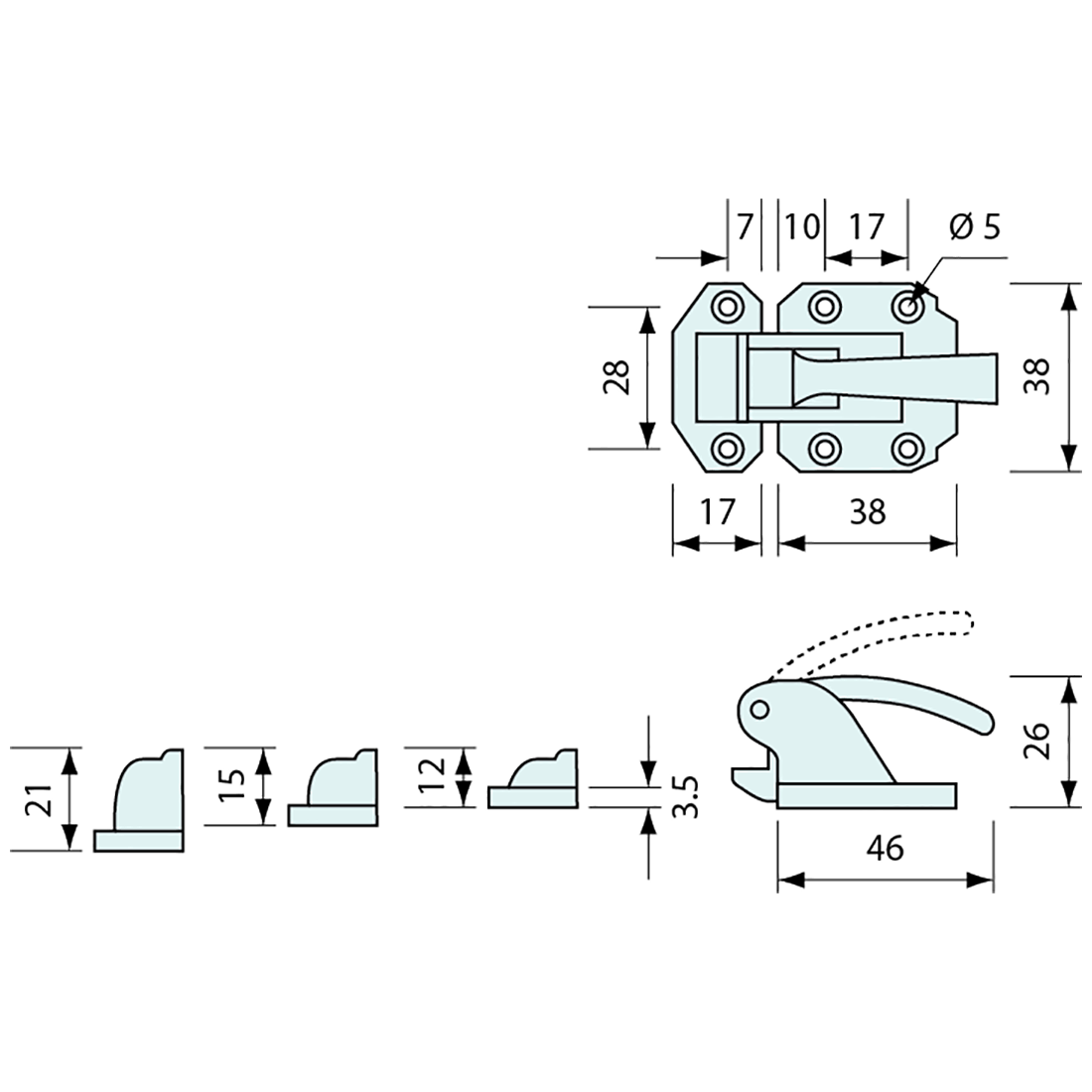 Cooler Latch and Strikers Plate Chrome 46mm