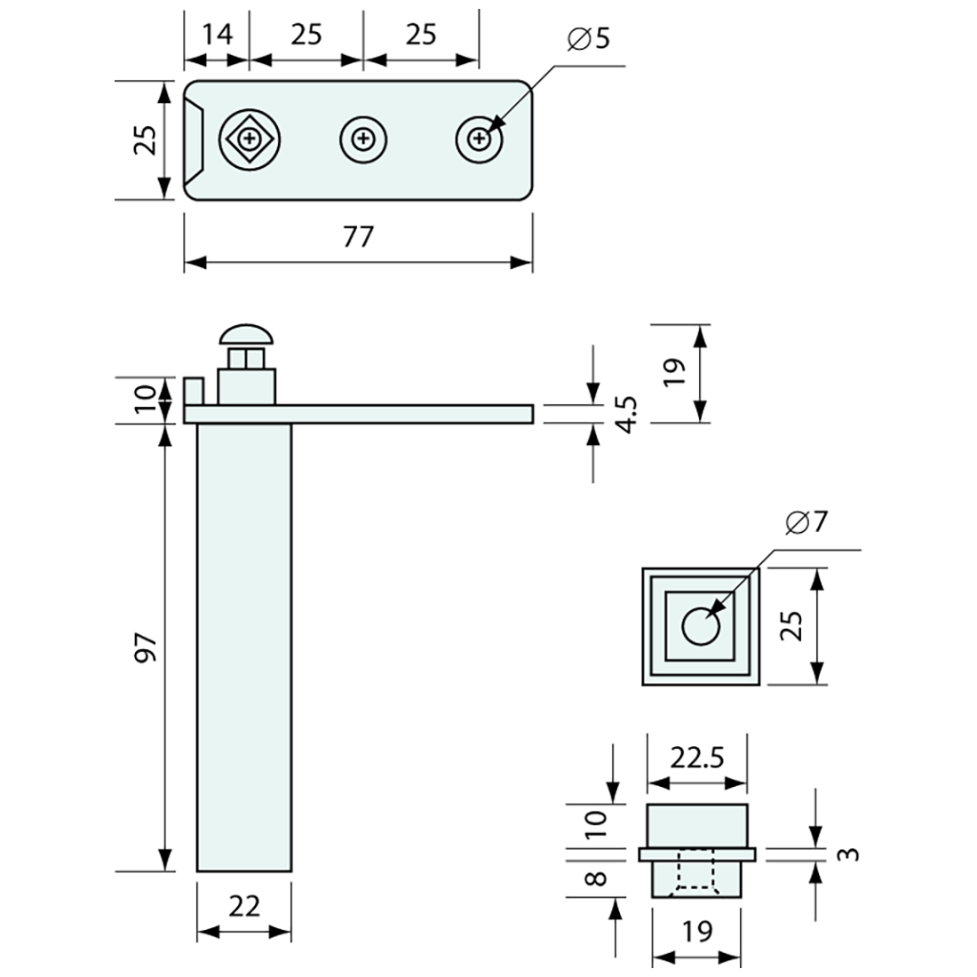 Spring Hinge Concealed Zinc Plated 98x75mm