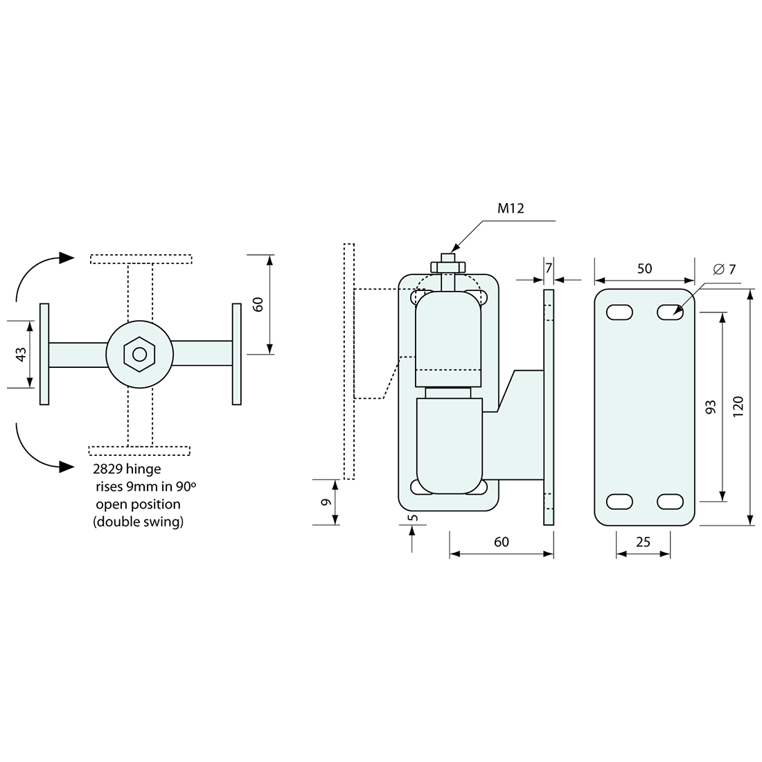 Heavy Duty Cam Rise Hinge Double Swing White 9mm