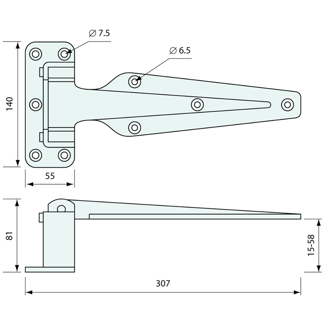 Cooler Hinge Non Rising White 283mm