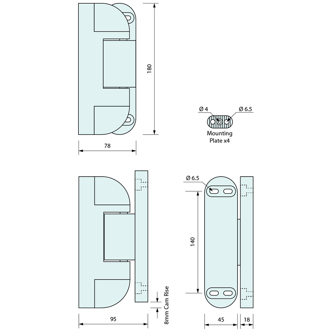 Offset Rising Hinge 180mm