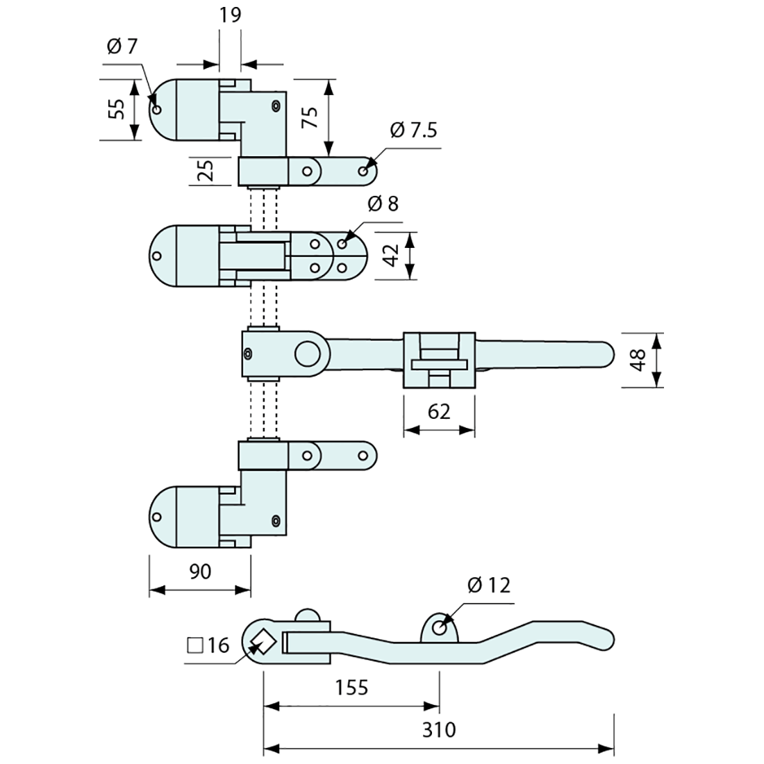 Container Door Latch Kit 3 Point Zinc - Refridge
