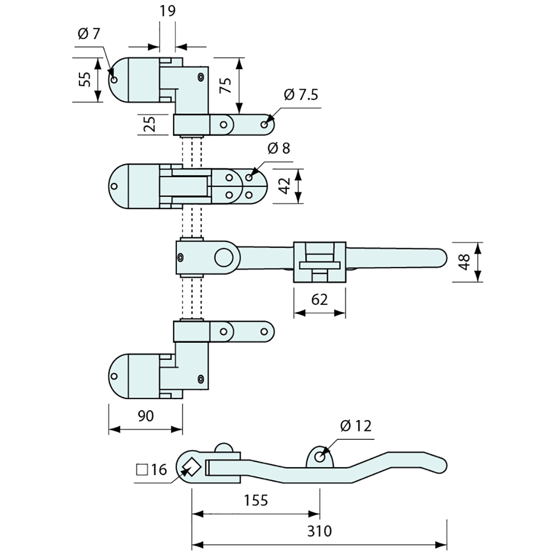 Container Door Latch Kit 3 Point Zinc