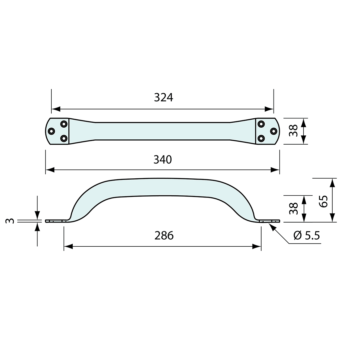 Grab Rail 316 Stainless Steel 300mm - Refridge