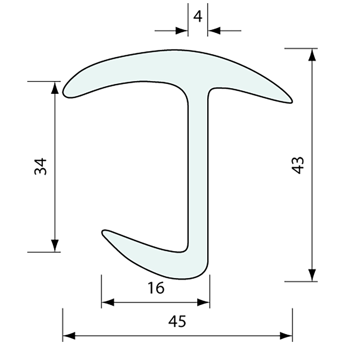 Container Door J Seal Rubber 45x34mm 2.5m