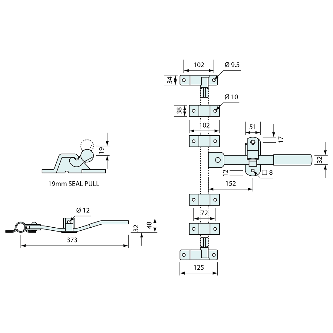 Container Door Latch Kit Zinc 19mm
