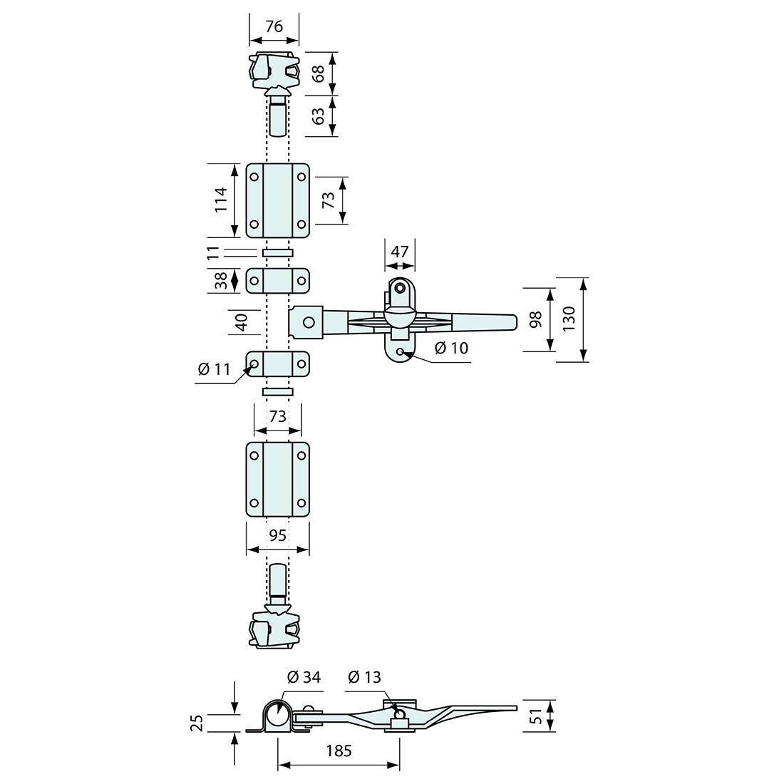 Padlockable Container Door Latch Kit For 34mm Tube Zinc