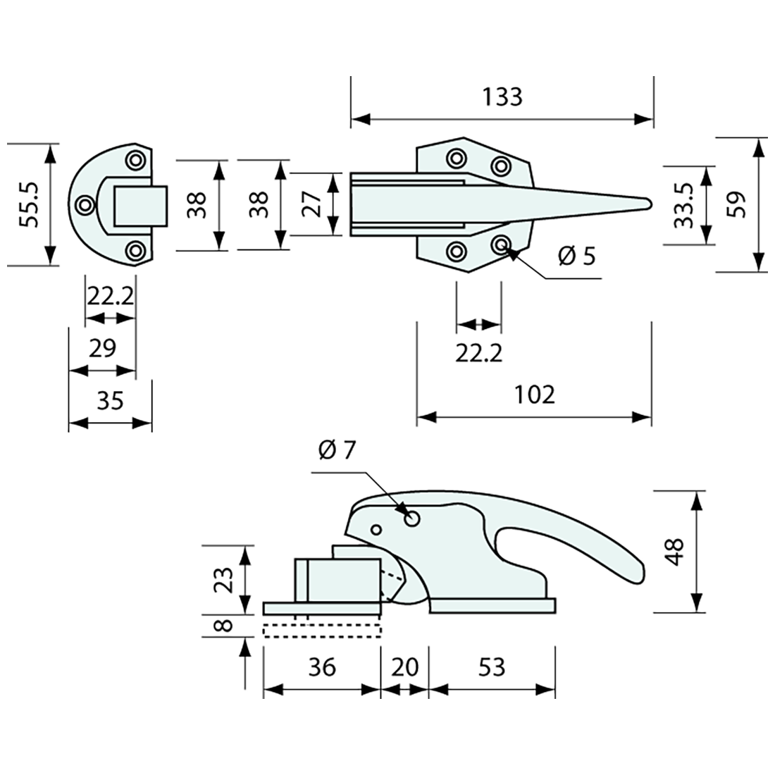 Flush Cooler Latch Chrome 133mm