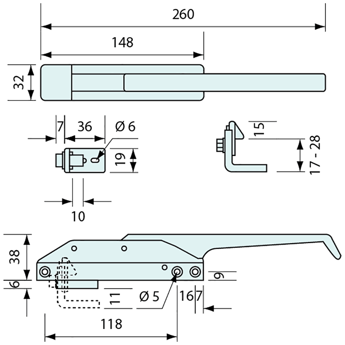 Mechanical Cooler Latch Locking Chrome 260mm - Refridge