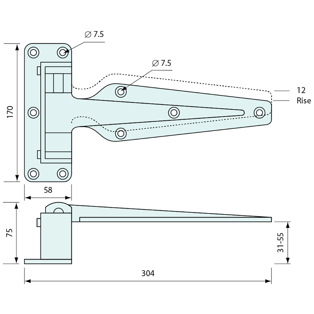 Cooler Hinge Cam Rise Left Hand White 283mm