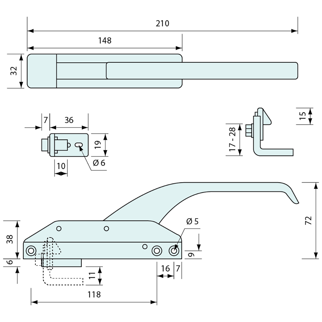 Mechanical Cooler Latch Offset Non Locking Chrome 260mm