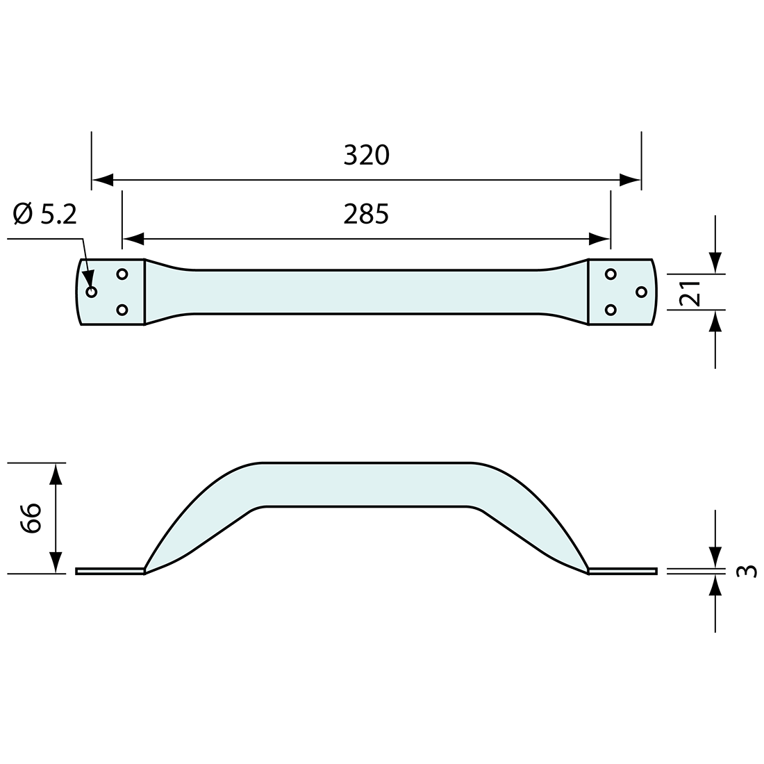 Grab Rail 316 Stainless Steel 300mm - Refridge