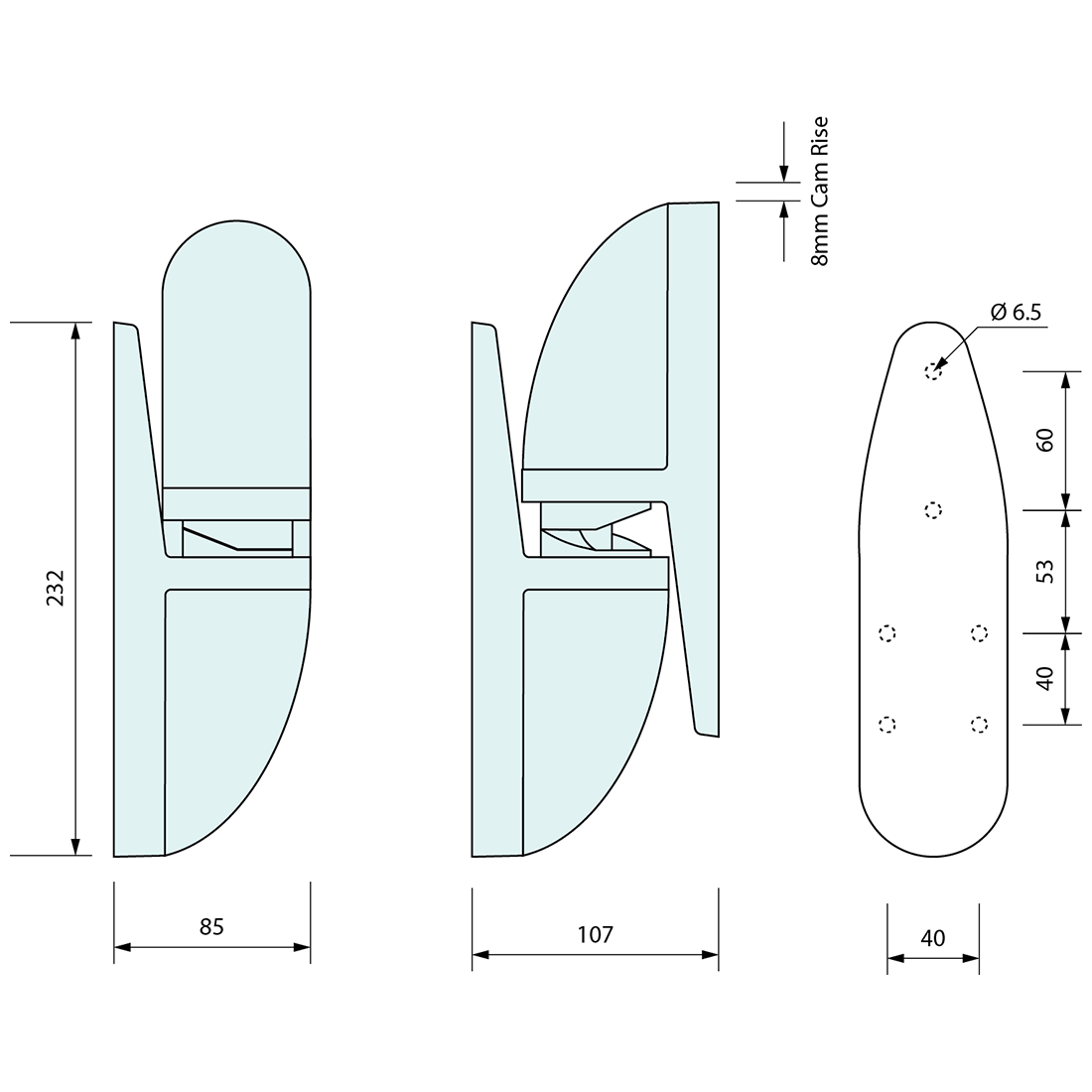 Offset Rising Hinge 232mm