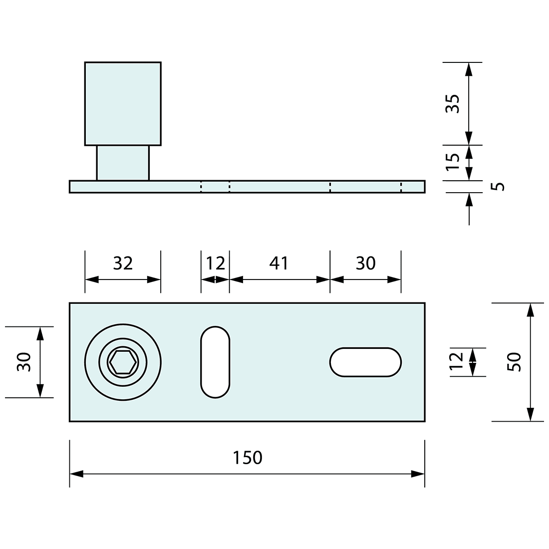 Floor Mount Door Guide 32mm x 150mm x 50mm - Refridge