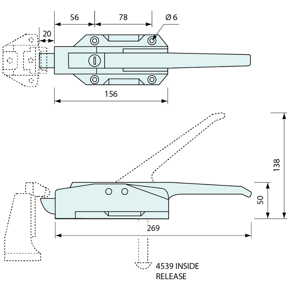 Cooler Latch Light Duty Keylock Chrome 270mm