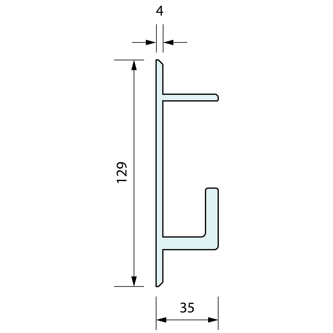 Cool Room Door Track 129 x 35mm 5.5m - Refridge