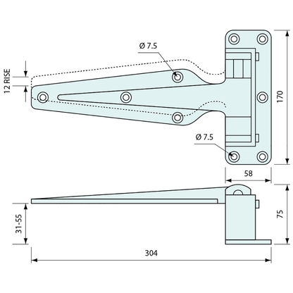 Cooler Hinge Cam Rise Right Hand White 283mm