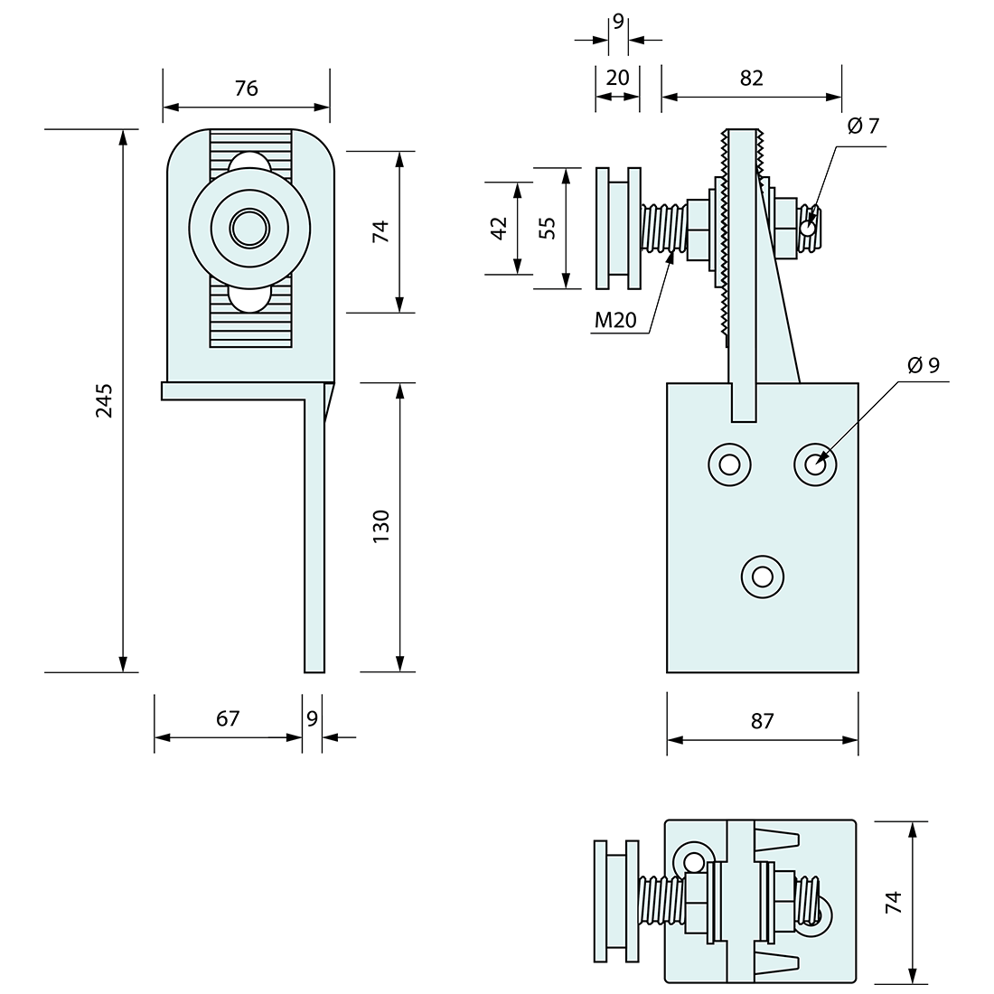 Coolroom Sliding Door Roller Aluminium LH 55mm Wheel - Refridge