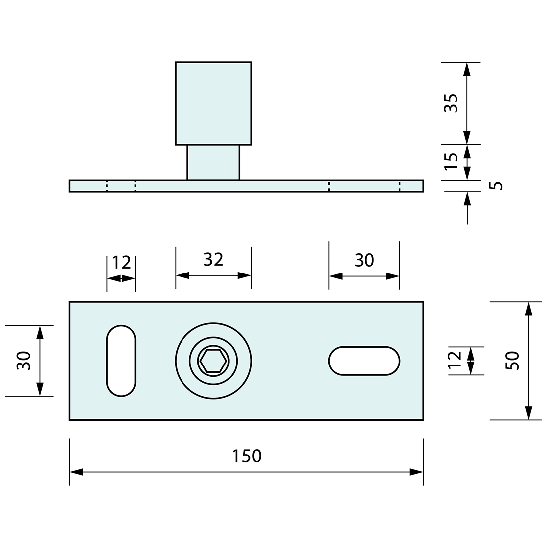 Floor Mount Door Guide 32mm x 150mm x 50mm - Refridge