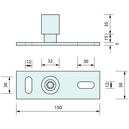 Floor Mount Door Guide 32mm x 150mm x 50mm - Refridge