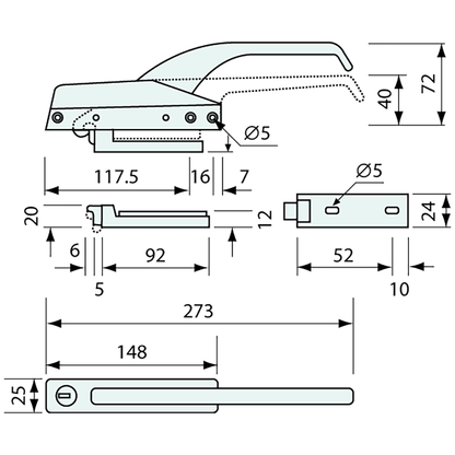 Magnetic Cooler Latch Chrome Lock 273mm