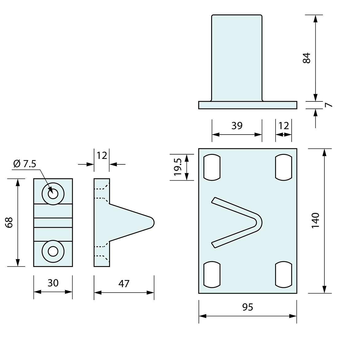 Heavy Duty Alignment Plate & Locator Grey 76mm x 112mm - Refridge
