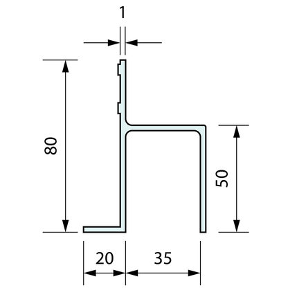 Sliding Door Guide Track with Leg 81x57mm x 5m - Refridge