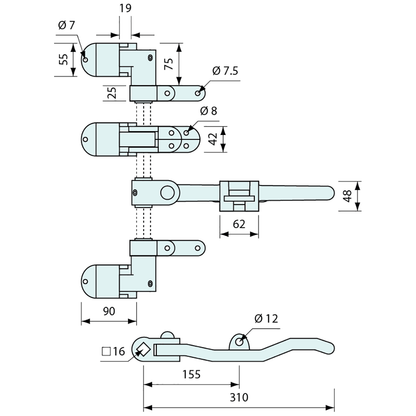 Container Door Latch Kit 3 Point Zinc - Refridge