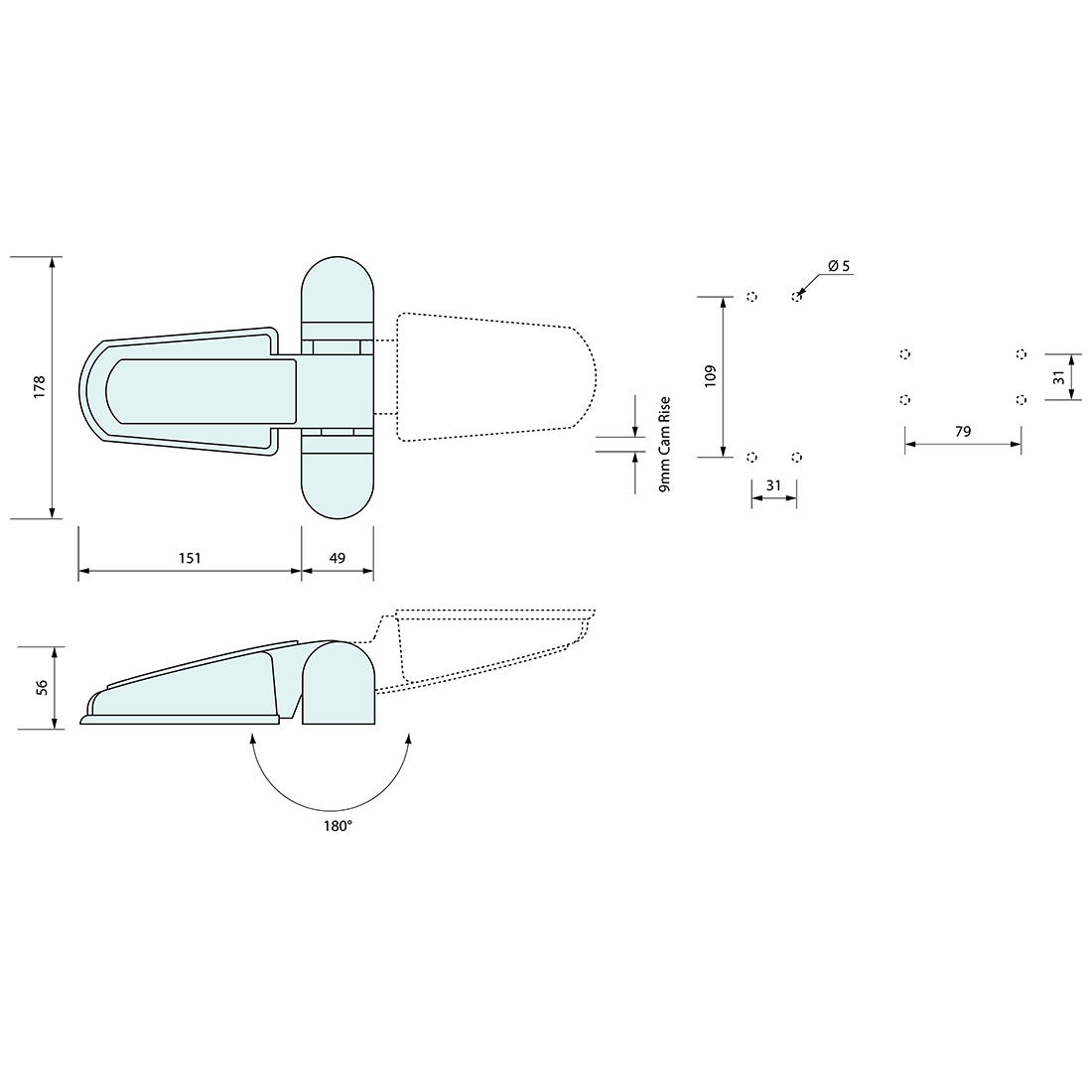 Self Closing Rising Hinge Left Hand