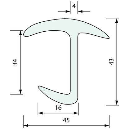 Container Door J Seal Rubber 45x34mm 2.5m