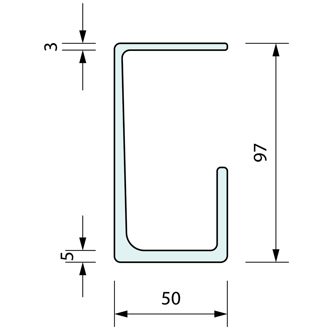 Sliding Door Track 97.x 50mm x 5 Mtr Length - Refridge