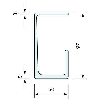 Sliding Door Track 97.x 50mm x 5 Mtr Length - Refridge