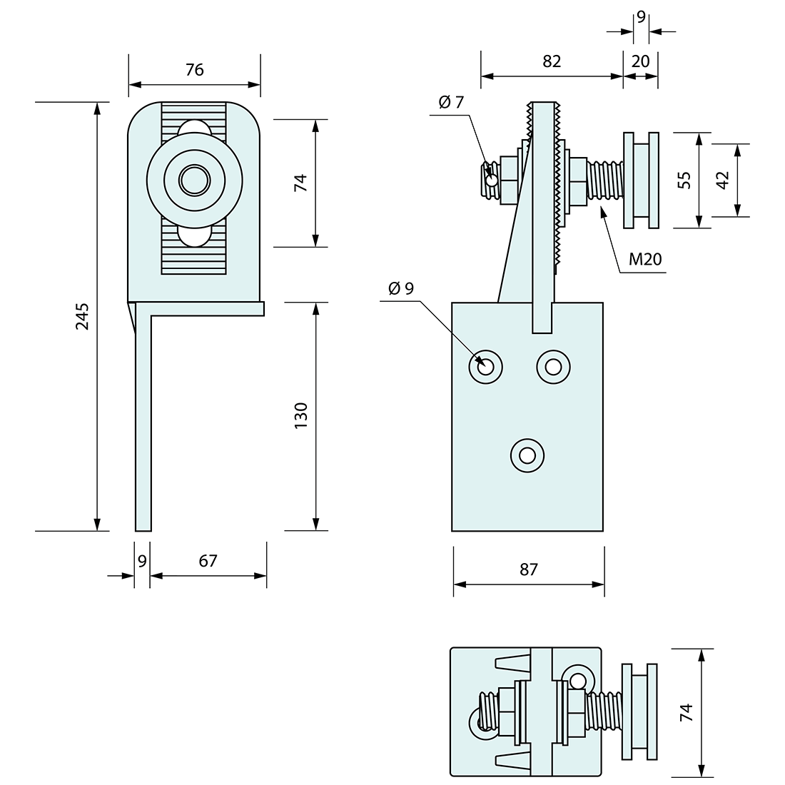 Coolroom Sliding Door Roller Aluminium RH 55mm Wheel - Refridge