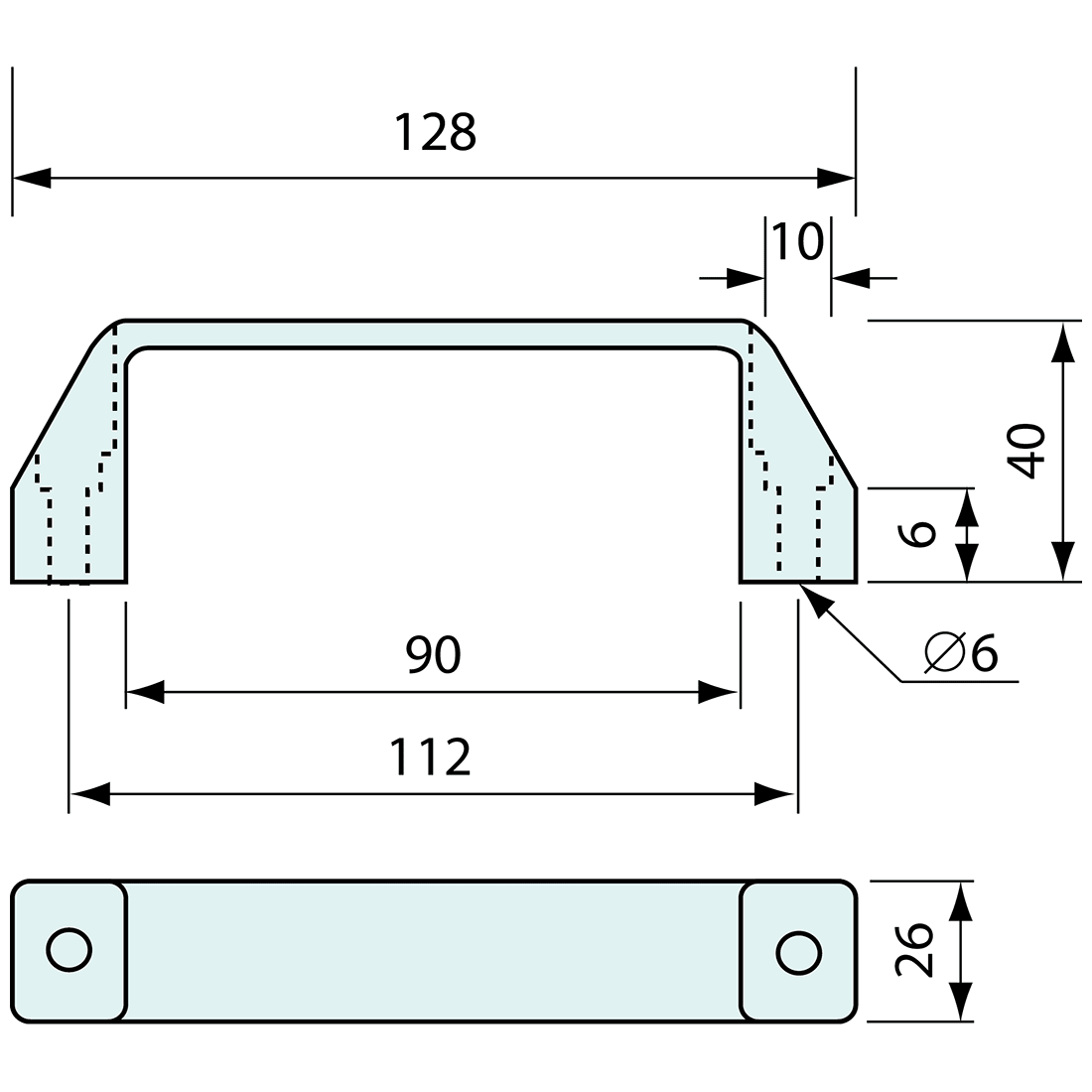 Grab Handle Black 128mm - Refridge